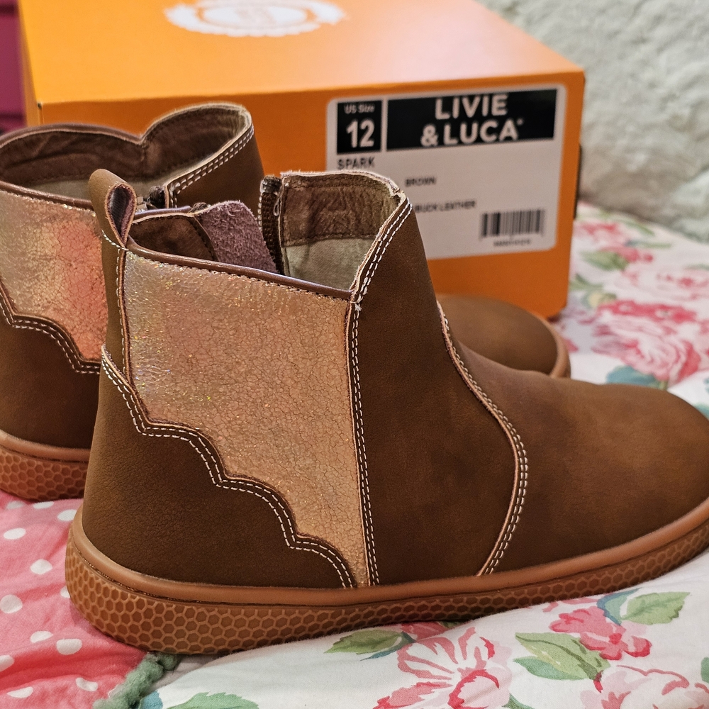 Livie & Luca Brown and Gold Kids Boots